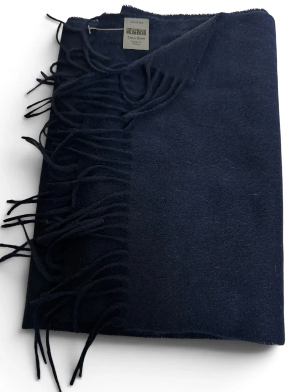 Nordstrom Rack 100% Cashmere Navy Blue Fringe Scarf One Size NWOT